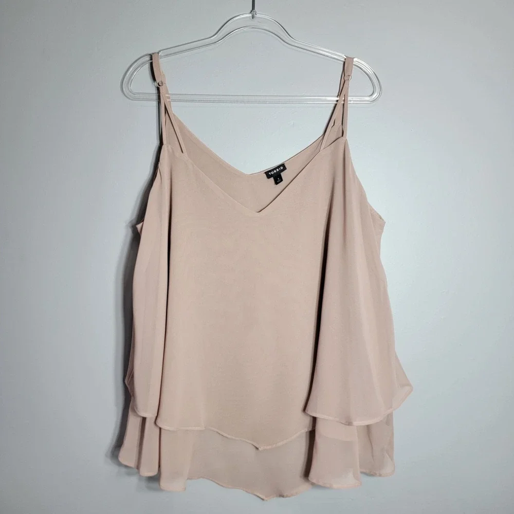 Torrid Womens Plus‎ Size 3X Blush Pink Chiffon Tiered Cami Top Adjustable Straps - Picture 2 of 7